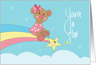 Hand Lettered You’re a Star Bear Riding Rainbow Star for Good Grades card