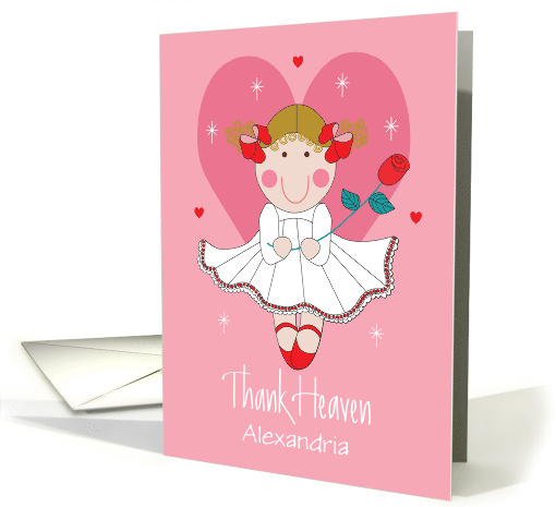 Hand Lettered Valentine Girl with Long Stem Red Rose Custom Name card