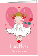 Hand Lettered Valentine Girl with Long Stem Red Rose Custom Name card