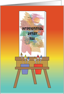 International Artist Day Brightly Colored and Painted Canvas on Easel card