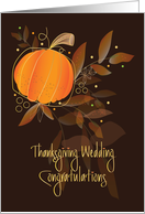 Hand Lettered Thanksgiving Wedding Congratulations Pumpkin and Leaves card