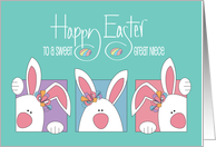 Hand Lettered Easter Peek a Boo Three White Bunnies for Great Niece card