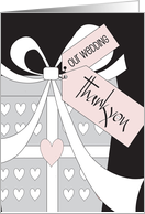 Hand Lettered Thank You for Wedding Gift Silver Gift with 2 Pink Tags card