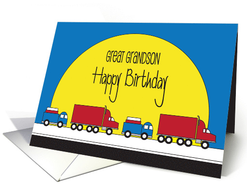 Hand Lettered Birthday for Great Grandson with Rolling Toy Trucks card