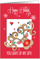 Hand Lettered Christmas Corner Reindeer with Lights in Antlers card