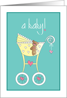 Hand Lettered Becoming a Mother to New Baby with Yellow Stroller card