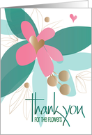 Hand Lettered Thank You for the Flowers with Large Pink Flower card
