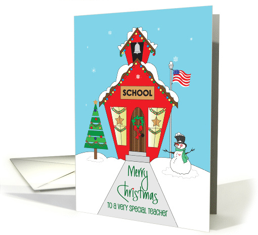 Christmas for Teacher with Red School House Decorated for... (1887720)