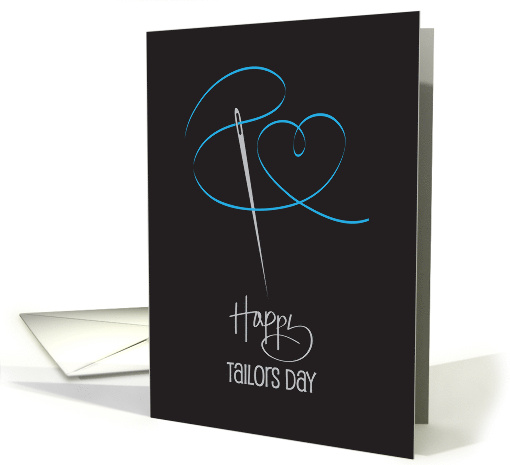 Hand Lettered National Tailors Day with Needle and Blue Thread card