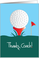 Hand Lettered Thanks Coach for Golf Coach with Golf Ball and Red Tee card