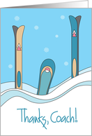 Hand Lettered Thanks Coach for Ski Coach Skis and Snowboard in Snow card