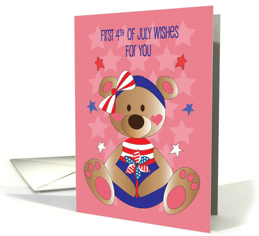 First 4th of July For Girl with Bear in Patriotic Bow... (1888528)