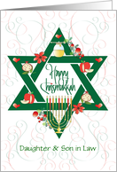 Hand Lettered Chrismukkah Green Star of David Menorah Flowers Apples card