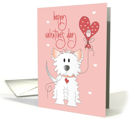 Hand Lettered Valentine's Day from Pet Dog Heart Balloon and Rose card