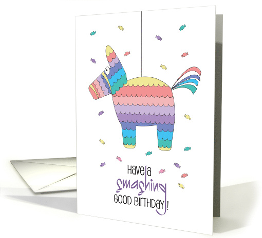 Hand Lettered Smashing Good Birthday with Rainbow Donkey Piata card