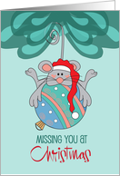Hand Lettered Missing You at Christmas Mouse Drooped Over Ornament card