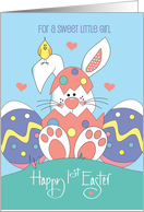 Hand Lettered First Easter Girl White Bunny in Pink Eggshell and Heart card