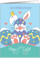 Hand Lettered First Easter Boy White Bunny Lavender Eggshell and Heart card