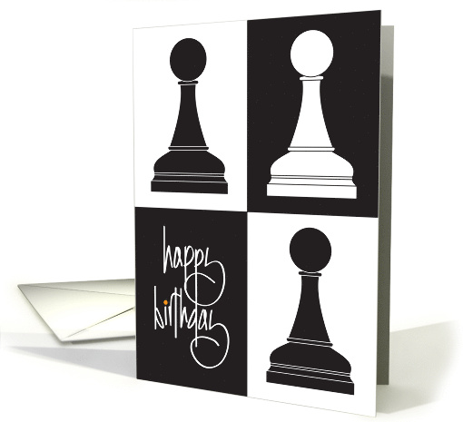 Hand Lettered Birthday for Chess Player Three Pawns on... (1890354)