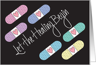 Hand Lettered Get Well Let the Healing Begin Diagonal Colored Bandages card
