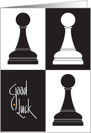 Hand Lettered Good Luck for Chess Player Three Pawns Black and White card