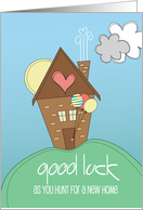 Hand Lettered Good Luck Hunting for New House Cottage with Balloons card