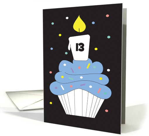 Hand Lettered Birthday Cupcake with Blue Frosting with Custom Age card