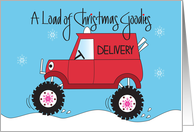 Hand Lettered Red Delivery Truck Christmas Load of Christmas Goodies card