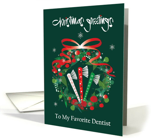 Hand Lettered Christmas Favorite Dentist Wreath with Toothbrushes card