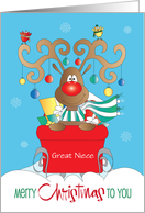 Hand Lettered Christmas Reindeer in Red Sleigh Custom Relationship card