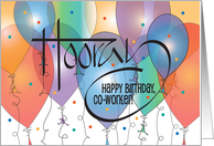 Hand Lettered Birthday for Co-Worker Hooray with Colorful Balloons card