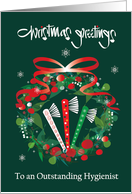 Hand Lettered Christmas for Dental Hygienist Wreath with Toothbrushes card