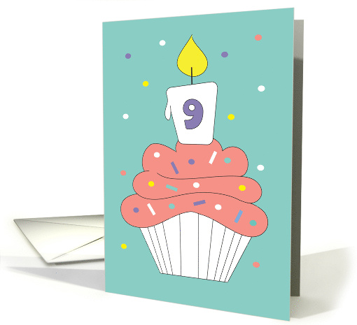 Birthday Pink Cupcake White Candle 9 Year Old Great Granddaughter card