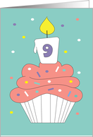 Birthday Pink Cupcake White Candle 9 Year Old Great Granddaughter card