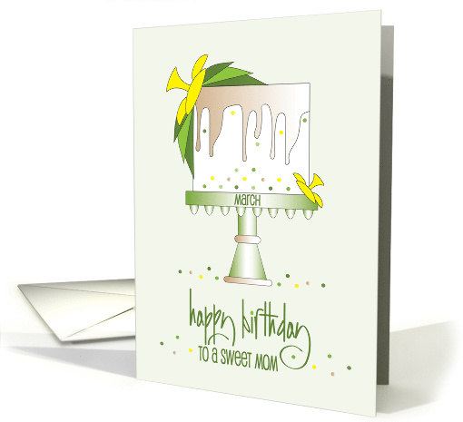 Hand Lettered Birthday Mother March Monthly Flower Cake Daffodil card