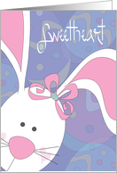 Hand Lettered Easter Sweetheart White Bunny with Pink Bow for Girl card