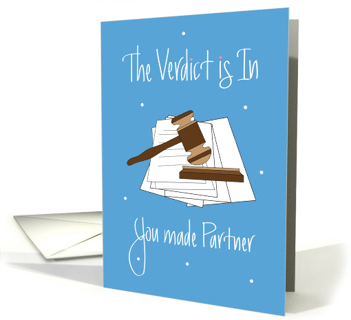 Hand Lettered The Verdict is In You Made Partner Gavel and Papers card