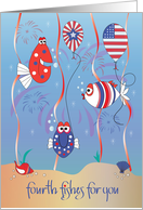Hand Lettered Fourth of July Fishes Patriotic Fish Balloons Fireworks card