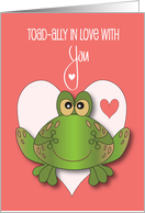 Hand Lettered Toadally In Love With You Green Toad and Hearts for Her card