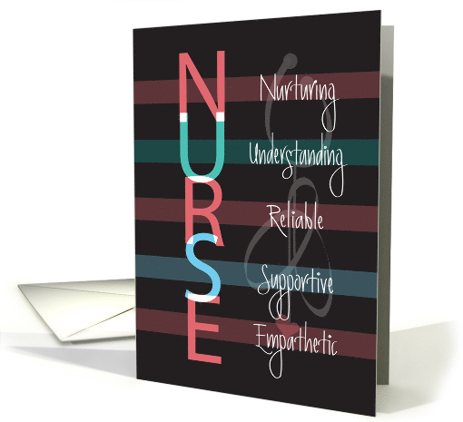 Hand Lettered Nurses Day Large Letters with Nurse Characteristics card