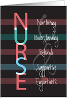 Hand Lettered Nurses Day Large Letters with Nurse Characteristics card