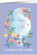 Easter For Friend and Husband Blue Oval Egg Floral Edging and Hearts card
