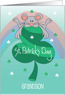 Hand Lettered St Patrick’s Day for Grandson Mouse on Striped Shamrock card