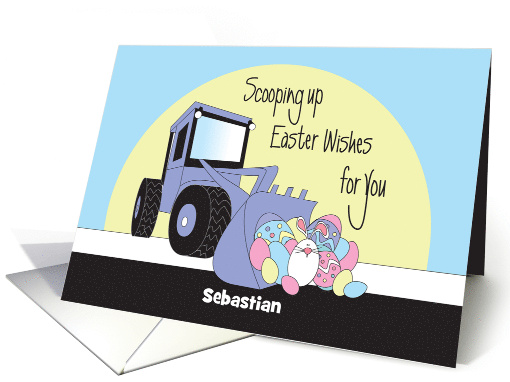 Hand Lettered Easter Front Loader Scooping Up Eggs with... (1897996)