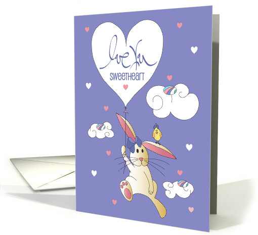 Hand Lettered Love You Easter for Girl Bunny with Heart Balloon card