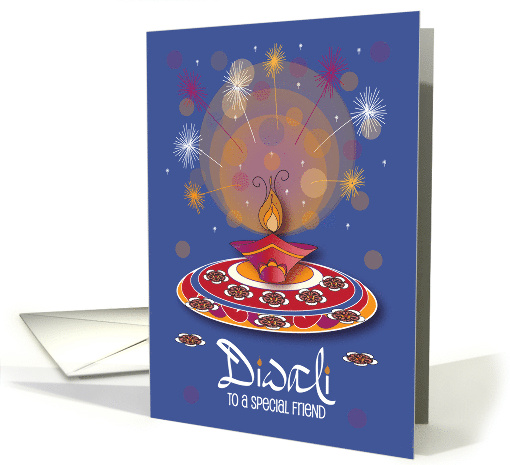 Hand Lettered Diwali for Friend Clay Diya with Flame and... (1899300)