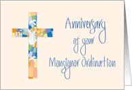Hand Lettered Anniversary of Monsignor Ordination Stained Glass Cross card