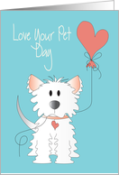 Hand Lettered Love Your Pet Day with Fluffy Dog and Pink Heart Balloon card