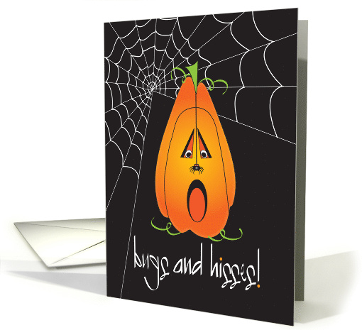 Hand Lettered Halloween Bugs and Hisses Scared Pumpkin and Spider card