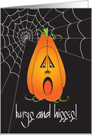 Hand Lettered Halloween Bugs and Hisses Scared Pumpkin and Spider card